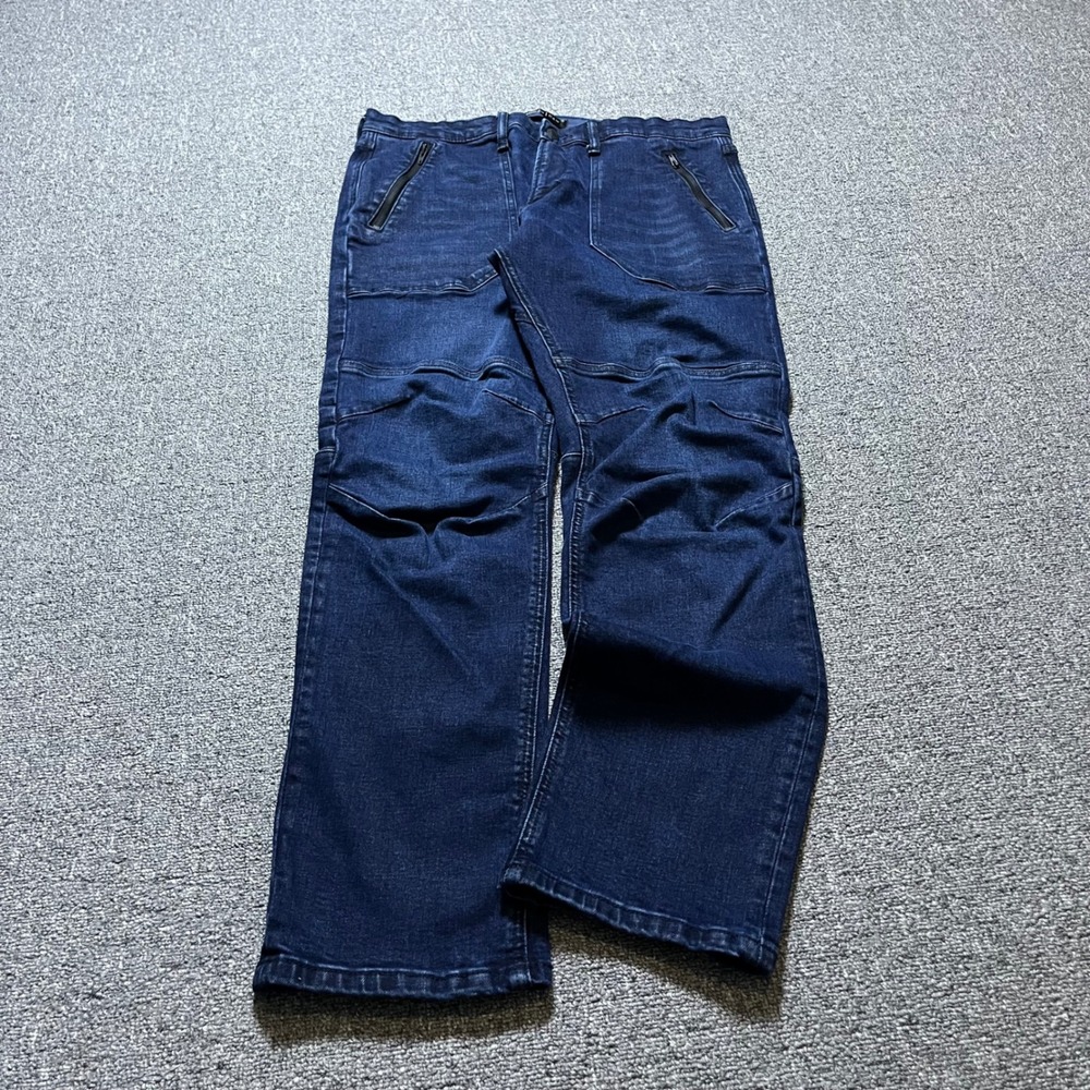 Gap 1969 Moto Jeans 34x30 Blue Slim Fit Biker Denim Zipper Pockets Articulated